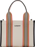 Burberry Mini Icon Stripe Trim Canvas Tote
