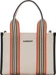 Burberry Mini Icon Stripe Trim Canvas Tote
