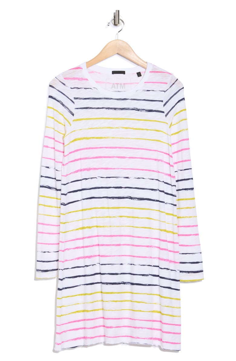 ATM Anthony Thomas Melillo Slub Jersey Long Sleeve Dress, Alternate, color, White/ Multi