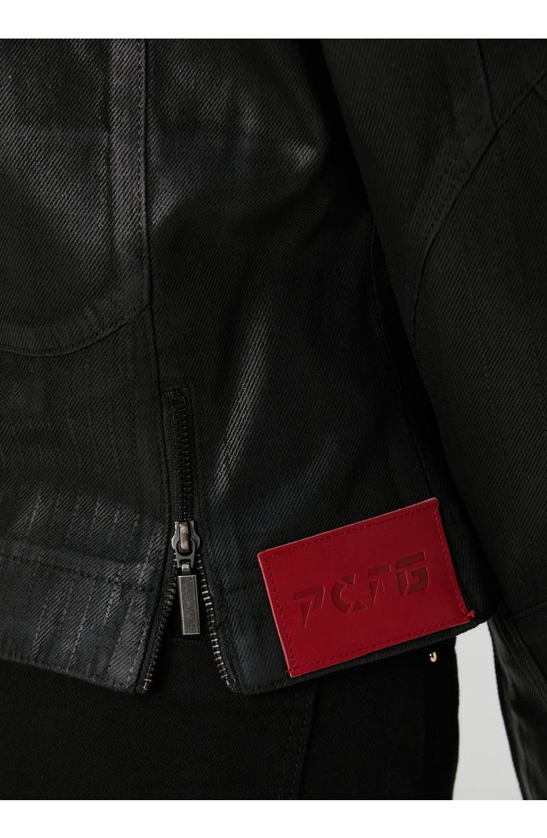 PCFG Pure Cotton Shiny Coated Women Denim Jacket, Alternate, color, Black