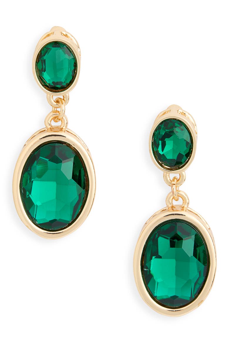 Bezel Set Crystal Drop Earrings, Main, color, EMERALD- GOLD