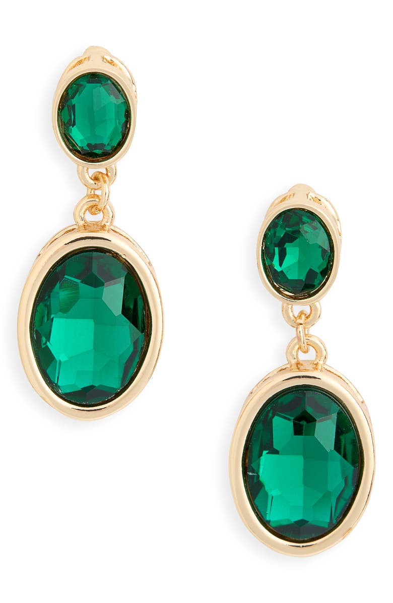 NORDSTROM RACK Bezel Set Crystal Drop Earrings, Main, color, Emerald- Gold