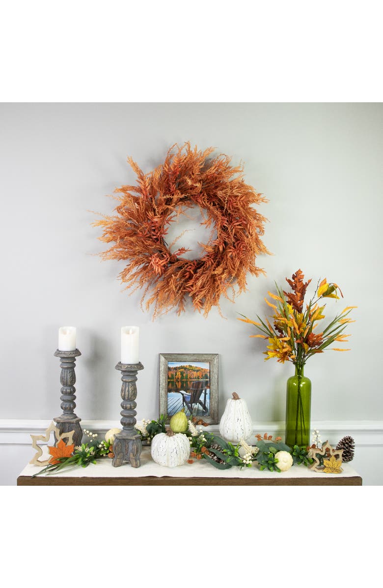 Northlight Peachy Pampas Grass Artificial Fall Harvest Wreath, 24-Inch - Unlit, Alternate, color, Pink