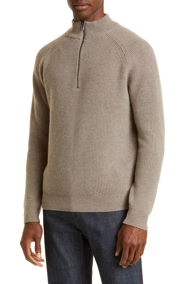 Sunspel Half Zip Lambswool & Cashmere Rib Sweater, Alternate, color, 