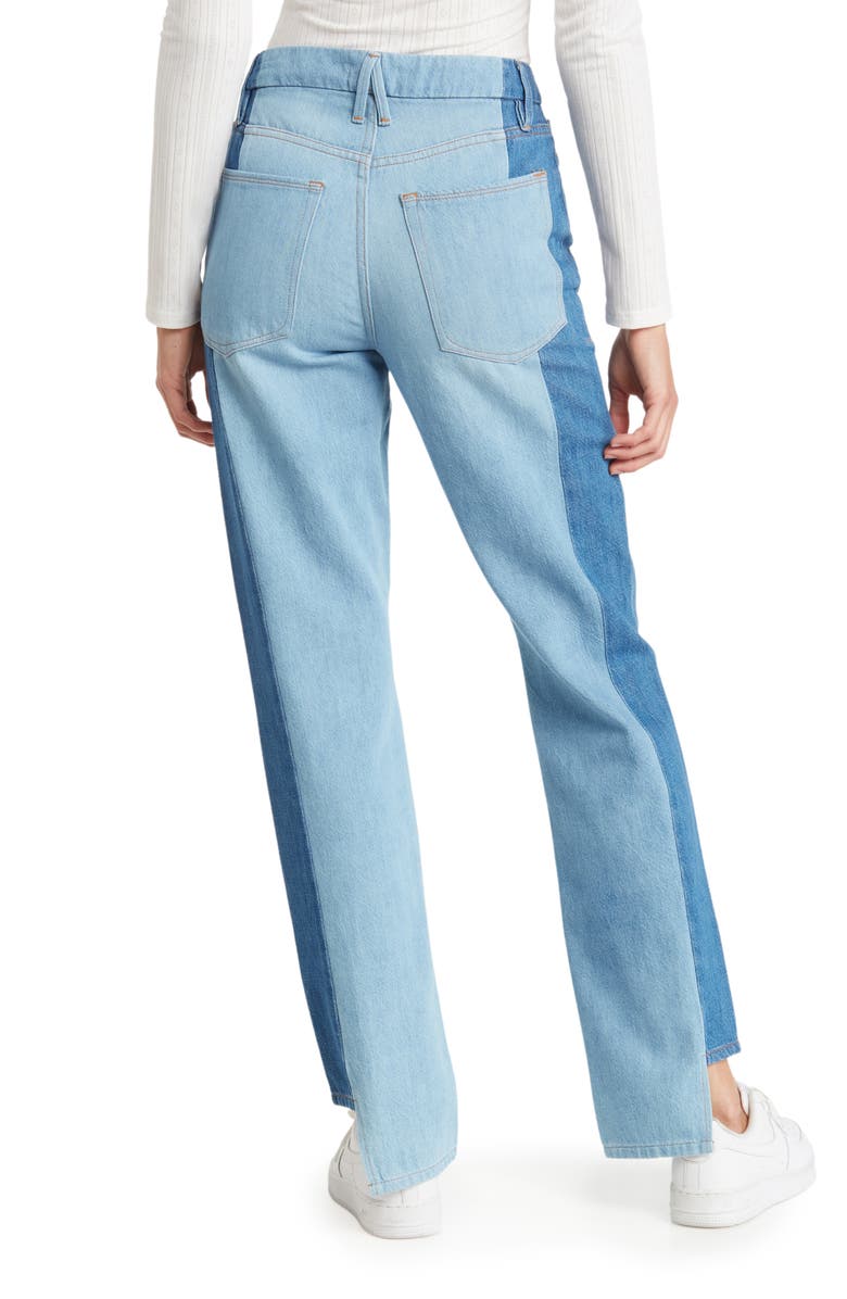Good American Good Boy Two-Tone Step Hem High Waist Boyfriend Jeans, Alternate, color, 