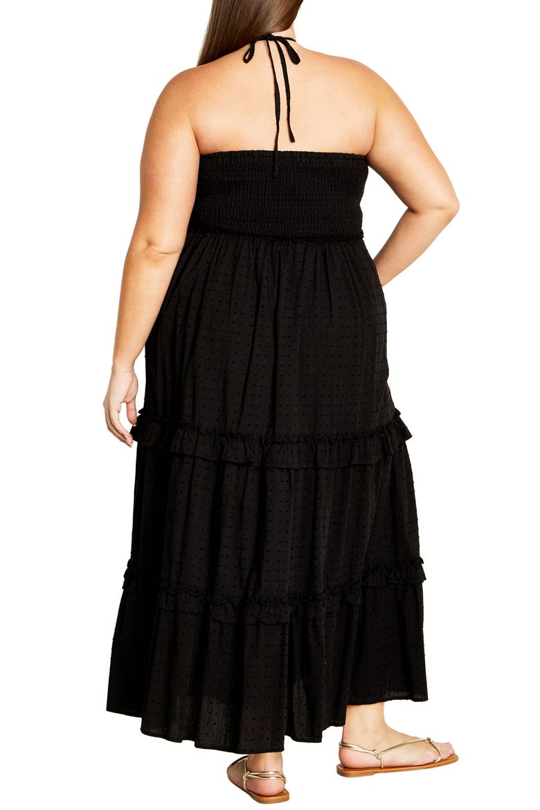 Ivy Clip Dot Tiered Halter Dress, Alternate, color, BLACK
