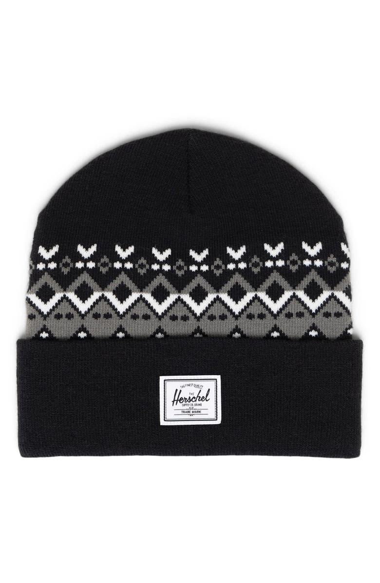 Herschel Supply Co. Elmer Fair Isle Beanie, Main, color, Black Fair Isle