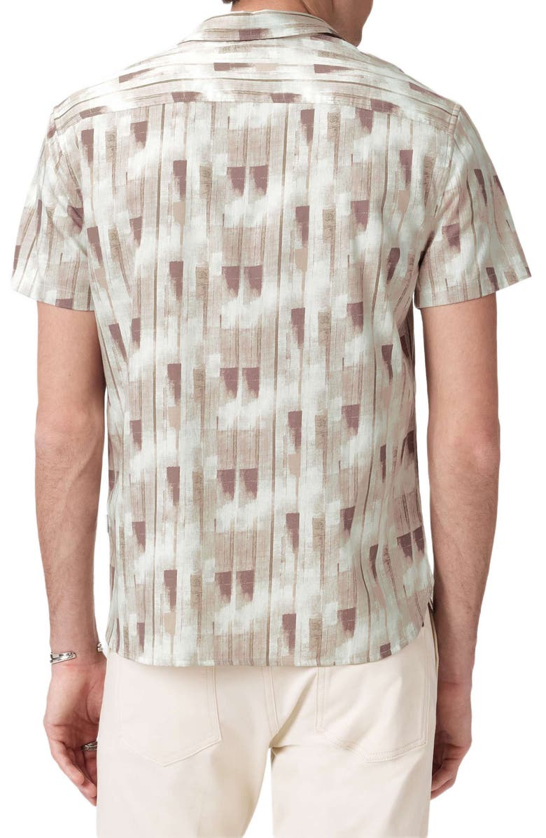 John Varvatos Sean Stripe Cotton Short Sleeve Button-Up Shirt, Alternate, color, Light Khaki