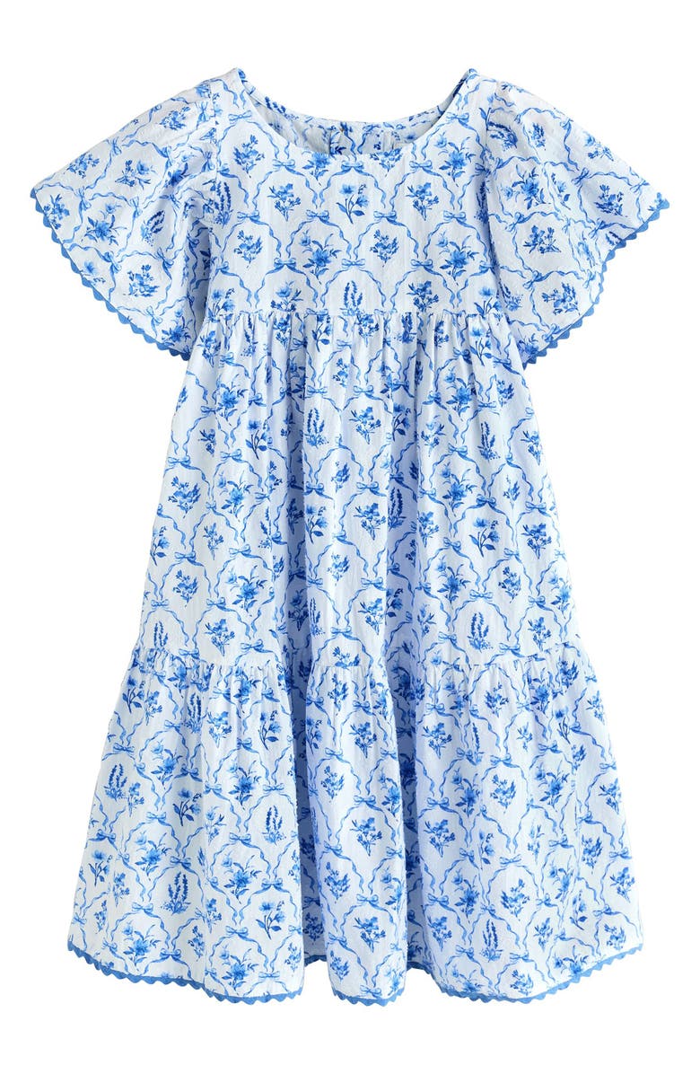 NEXT Kids' Floral Frill Babydoll Dress, Main, color, Blue
