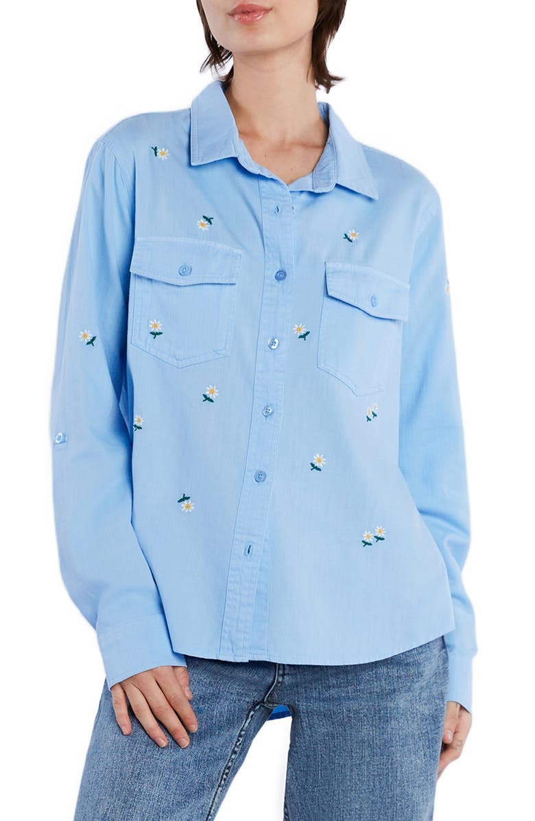 Billy T Daisy Meadow Embroidered Button-Up Shirt, Main, color, Dutch Canal