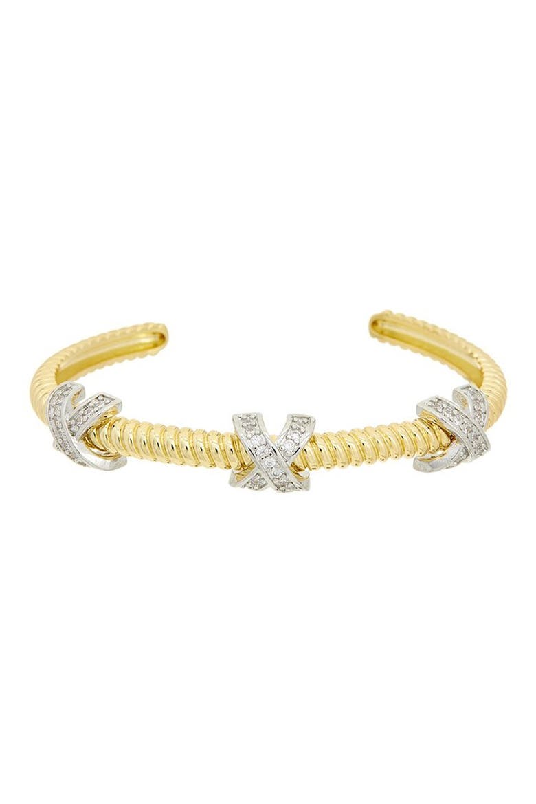 Cubic Zirconia Crisscross Twisted Cuff Bangle, Main, color, TWO TONE