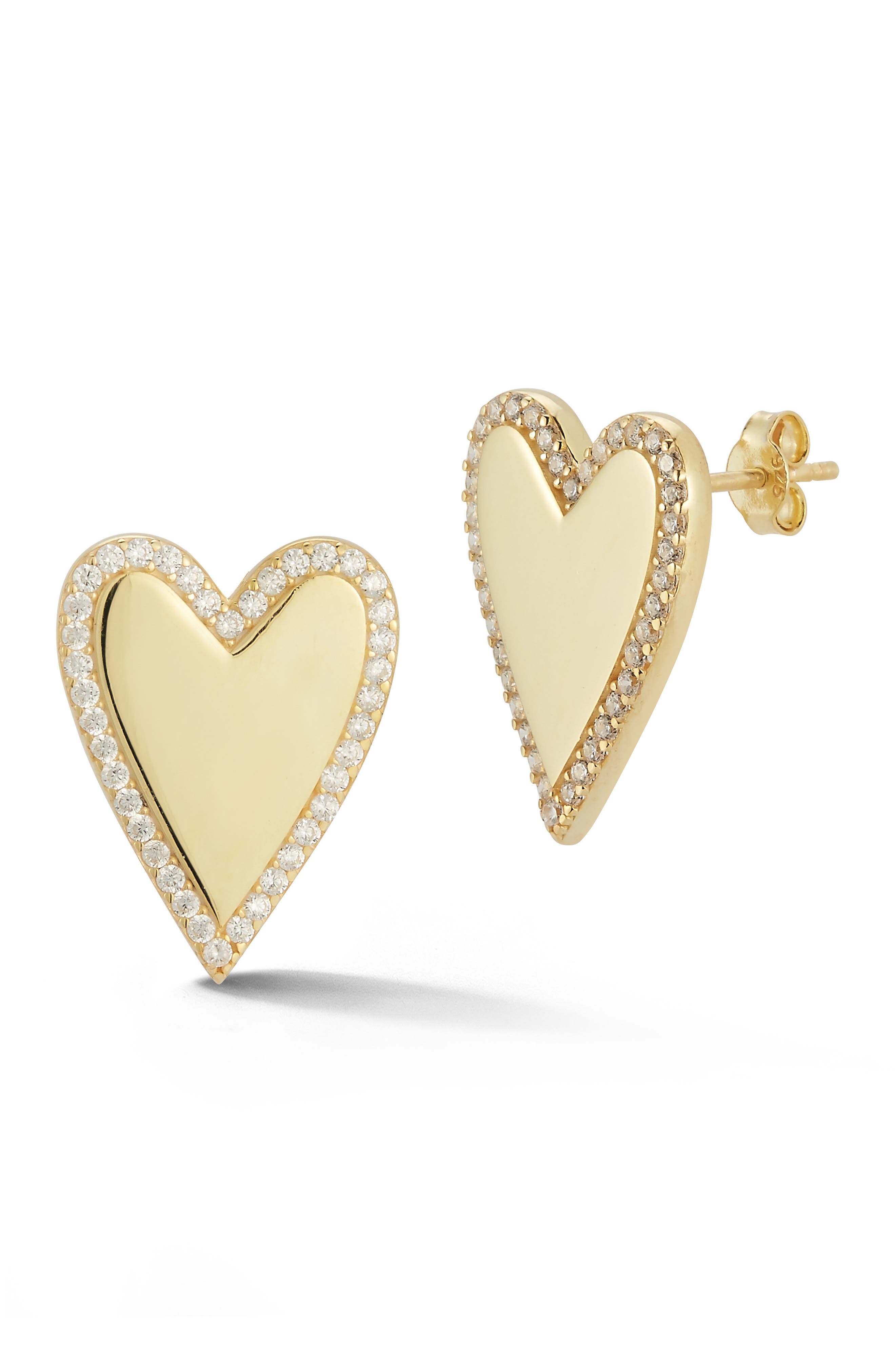 14K Gold Plated Sterling Silver Heart Stud Earrings