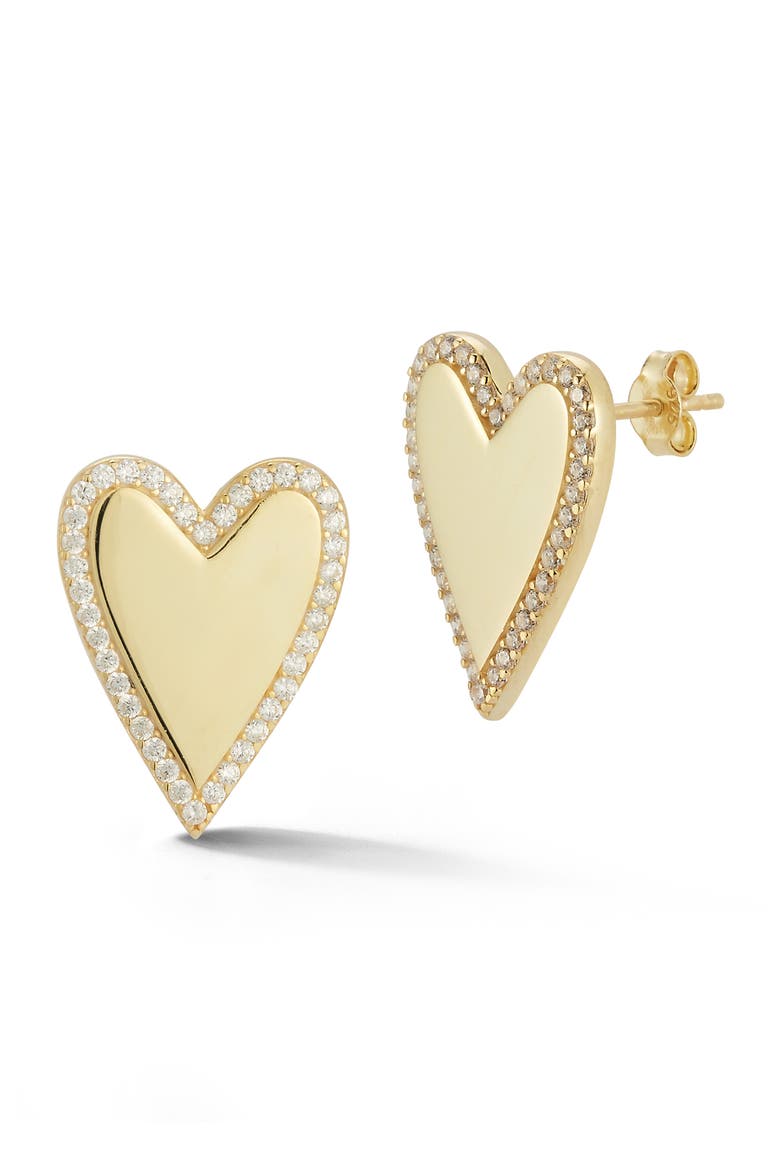 14K Gold Plated Sterling Silver Heart Stud Earrings, Main, color, GOLD