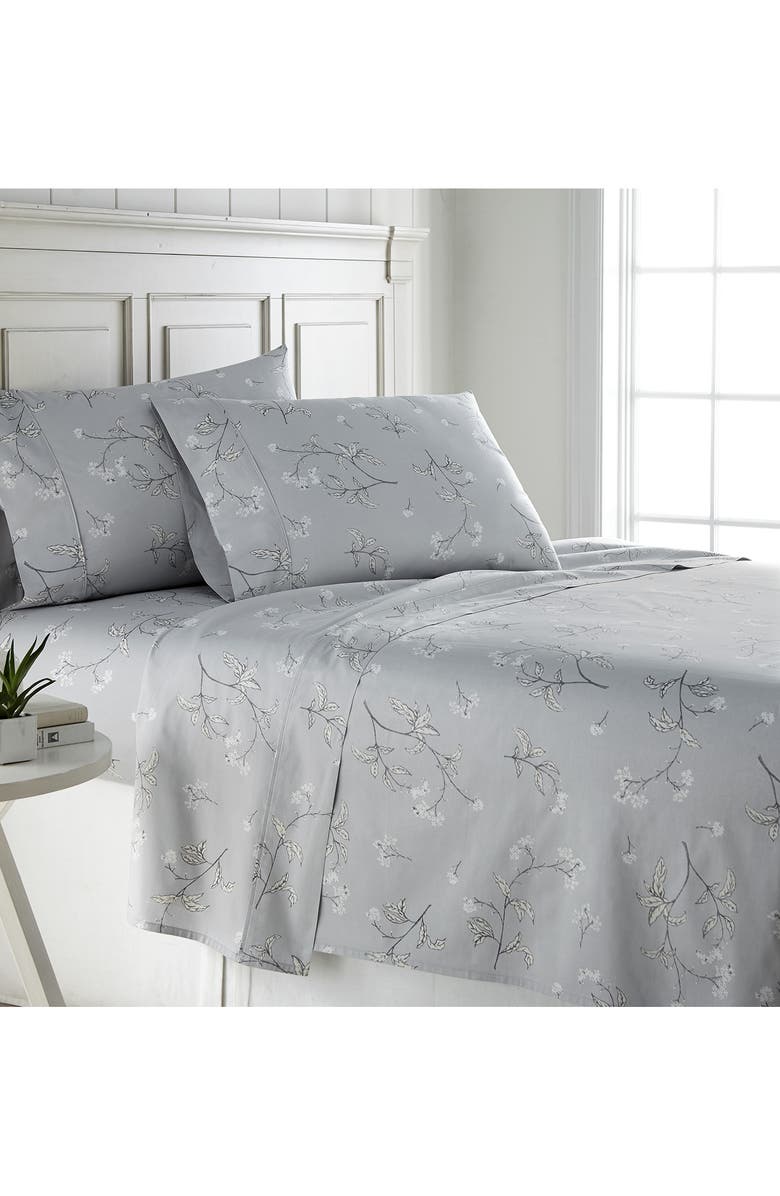 SOUTHSHORE FINE LINENS Myosotis Scorpioides 300 TC Long Staple Sateen Cotton Sheet Set, Alternate, color, Grey