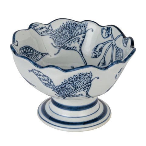 Botanical Bliss Stoneware Bowl, Blue and White