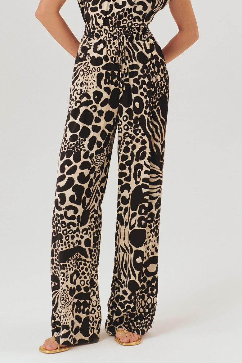 Averie Tailored Linen Palazzo Pants, Alternate, color, BLACK-BEIGE