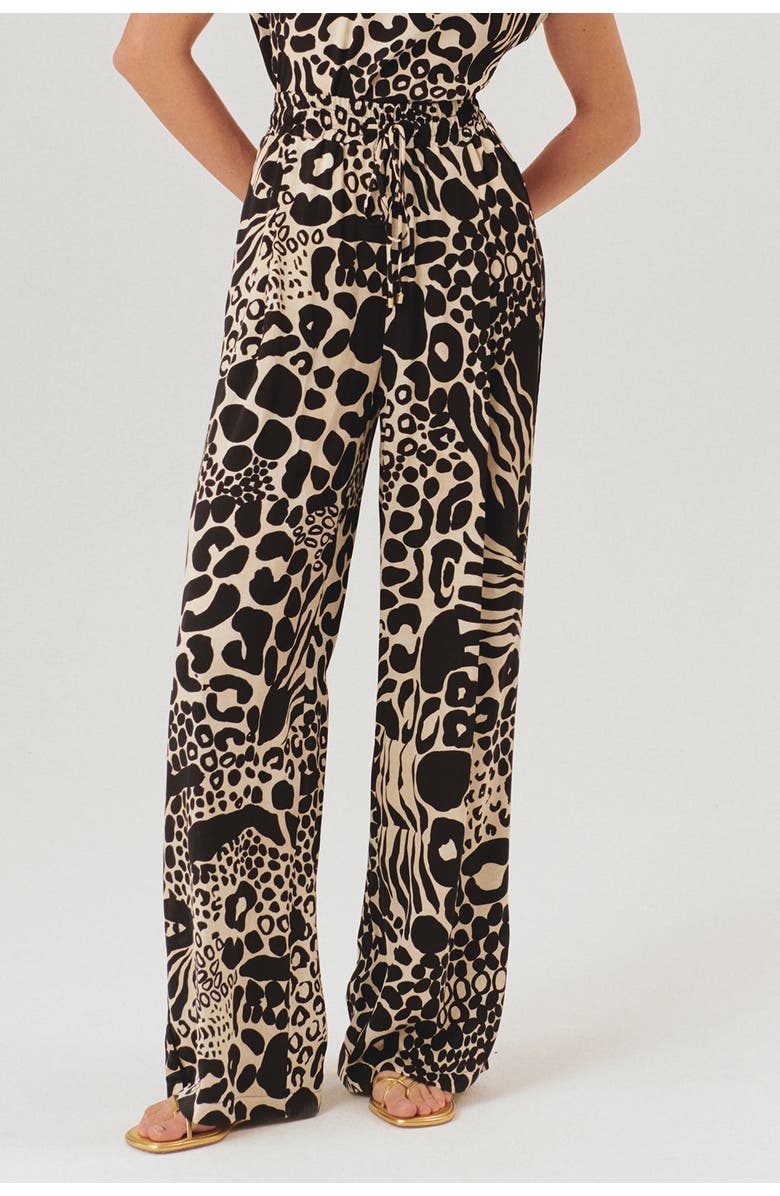 Exquise Averie Tailored Linen Palazzo Pants, Alternate, color, Black-Beige