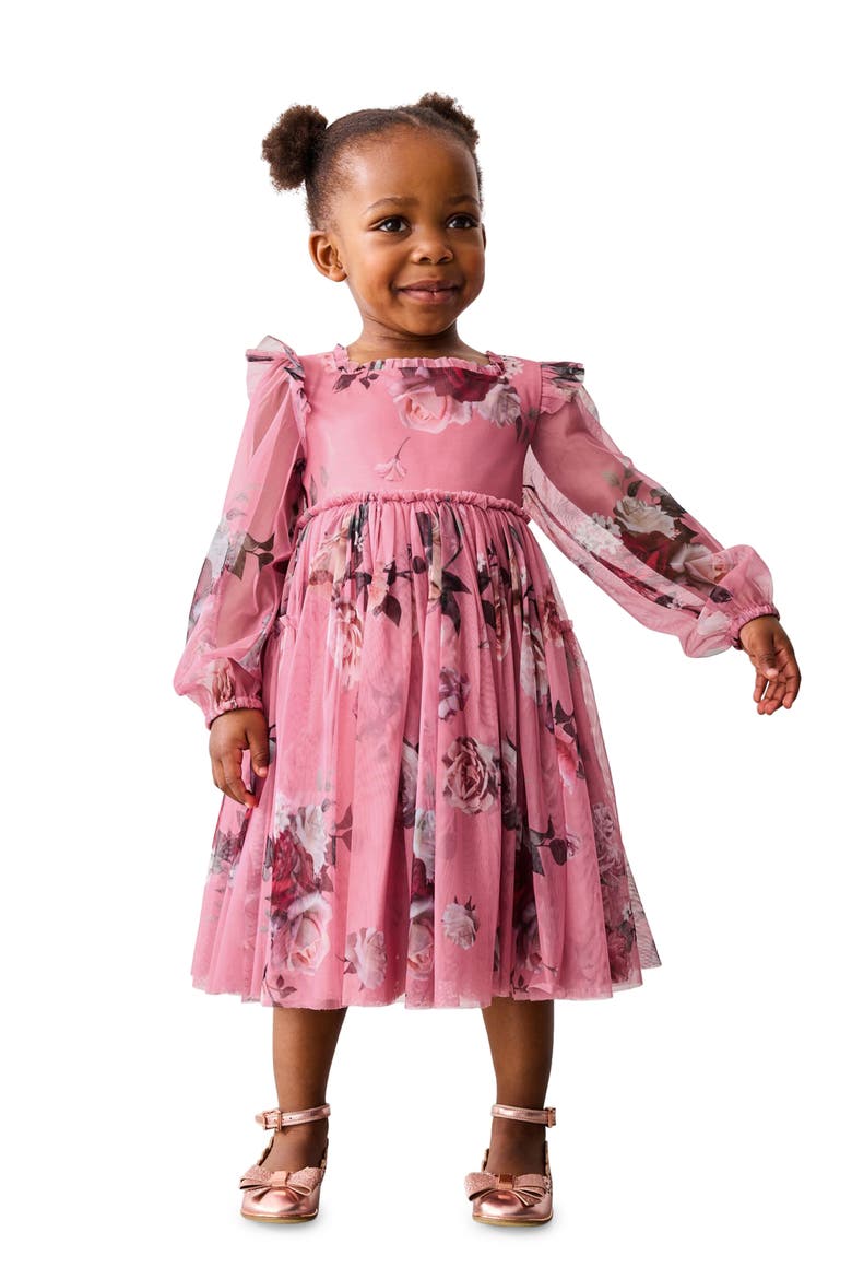 Kids' Valentina Floral Print Tulle Dress, Alternate, color, PINK