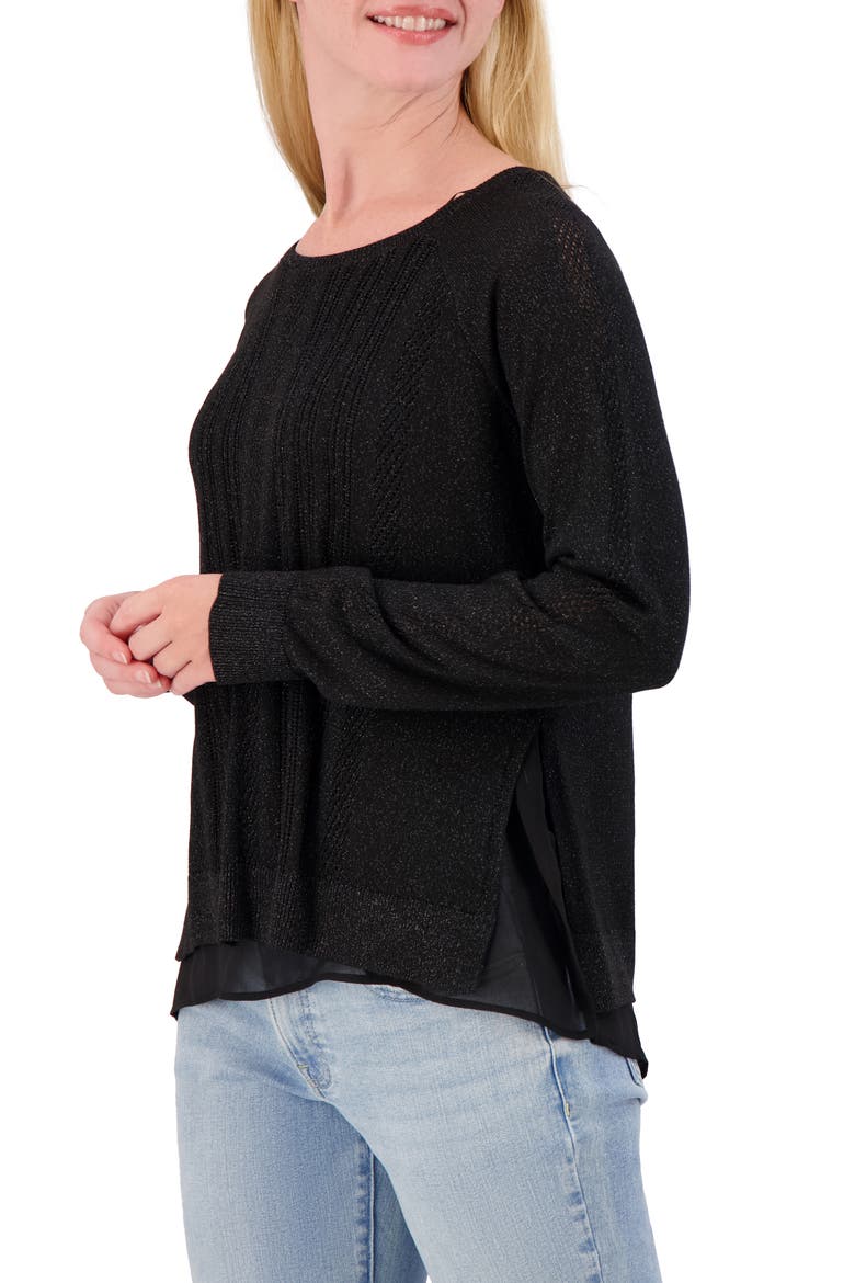 Mixed Media Lurex Crew Sweater, Alternate, color, JET BLACK