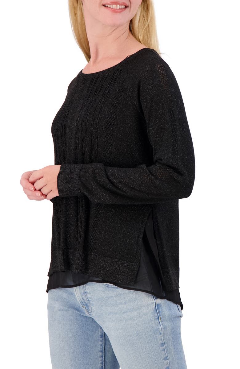 Lucky Brand Mixed Media Lurex Crew Sweater, Alternate, color, Jet Black