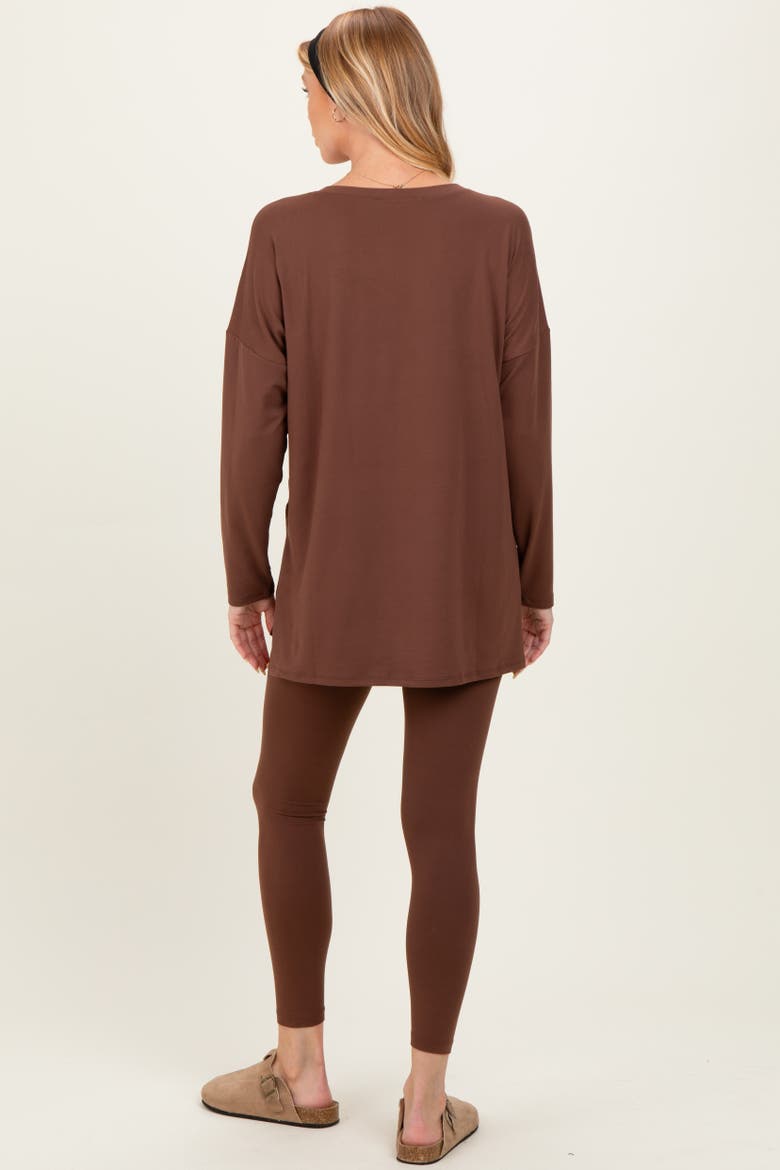 Brushed Knit Oversized Top And Legging Set, Alternate, color, Brown