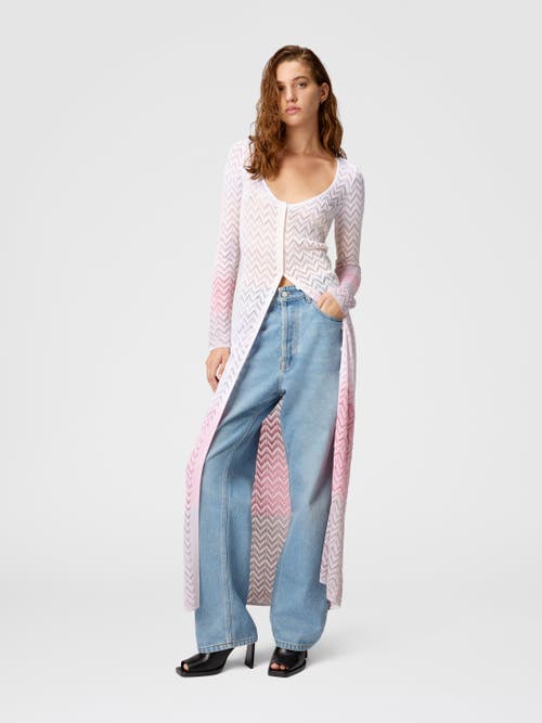 Shop Missoni Long Cardigan In Gradient Chevron Viscose In Multicoloured