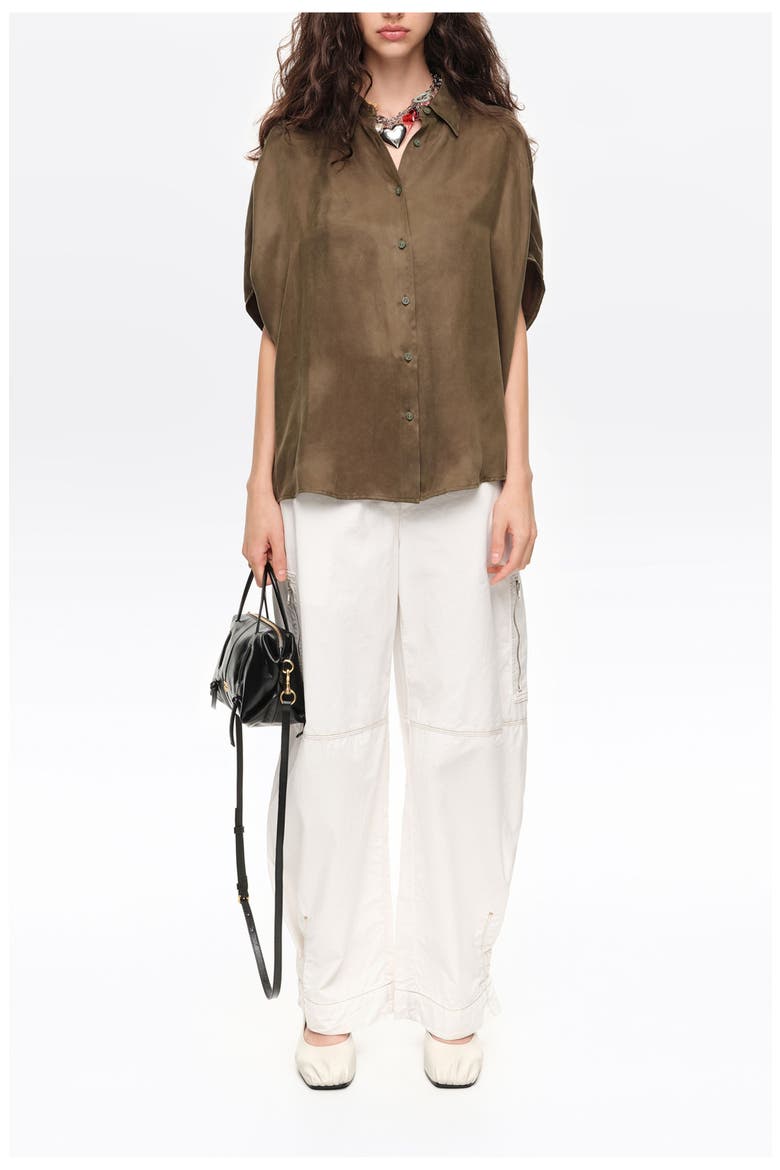 Draped Cape Shirt, Alternate, color, KHAKI