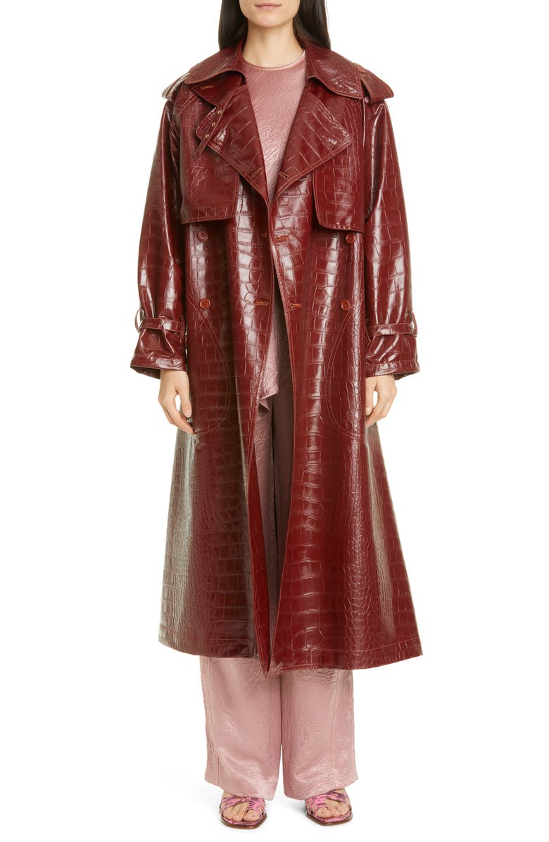 Sies Marjan Eva Alligator Embossed Faux Leather Trench Coat, Main, color, 