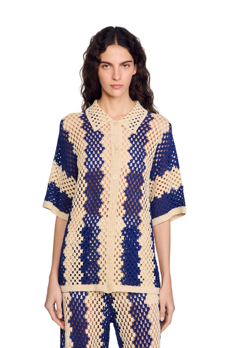 SANDRO Two-tone knit cardigan, Alternate, color, 