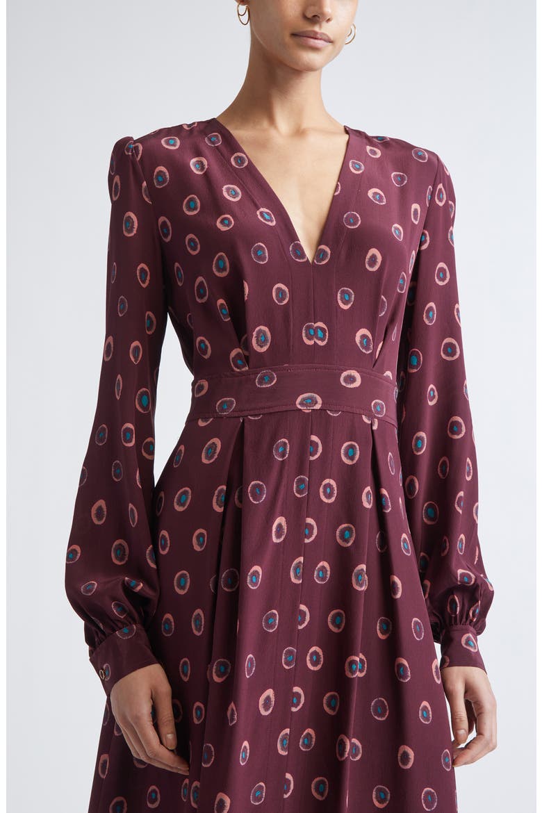 Jill Abstract Ink Print Long Sleeve Silk Dress, Alternate, color, BORDEAUX DUSTY PINK MULTI
