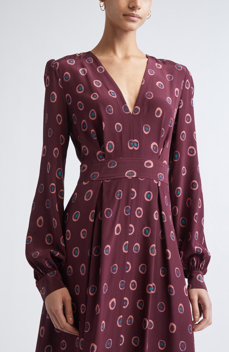 ST. JOHN Jill Abstract Ink Print Long Sleeve Silk Dress, Alternate, color, Bordeaux Dusty Pink Multi