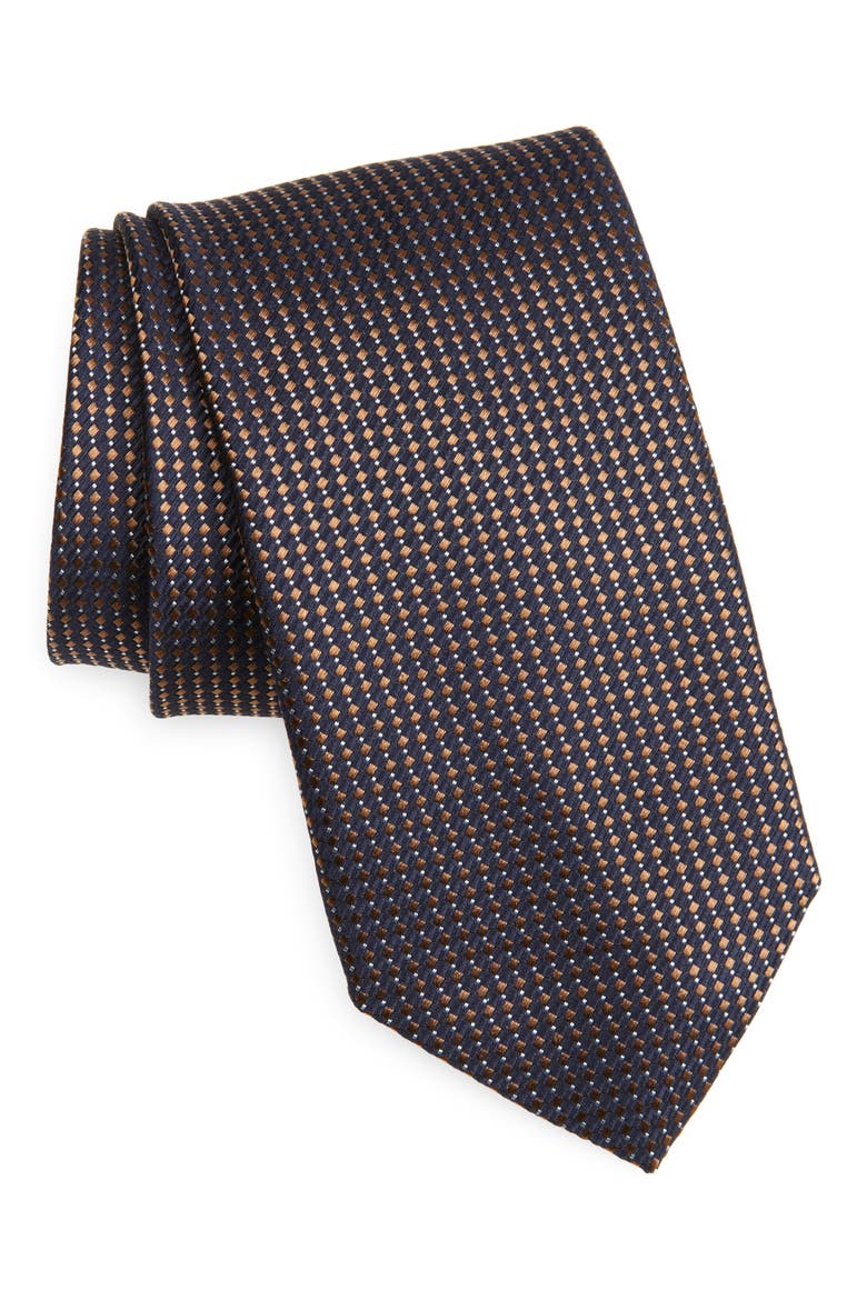 Micro Fancy Silk Tie, Main, color, BROWN