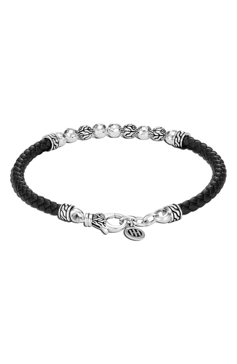 John Hardy Classic Hammered Silver & Leather Bracelet, Alternate, color, 