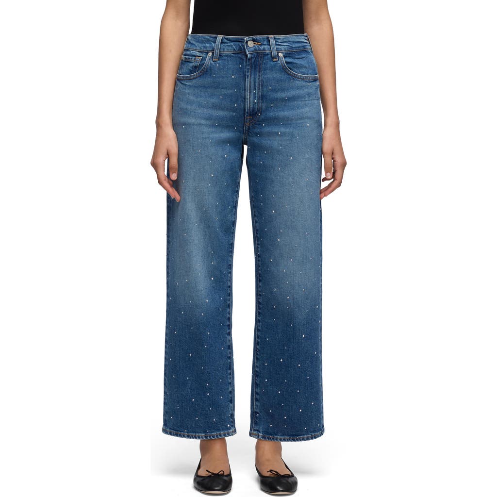 7 For All Mankind Stovepipe Embellished High Waist Ankle Straight Leg Jeans in Blue Shine at Nordstrom, Size 28