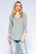 WILT Clothing 3/4 Sleeve V-Neck Shirttail Tee With Raw Hem Top