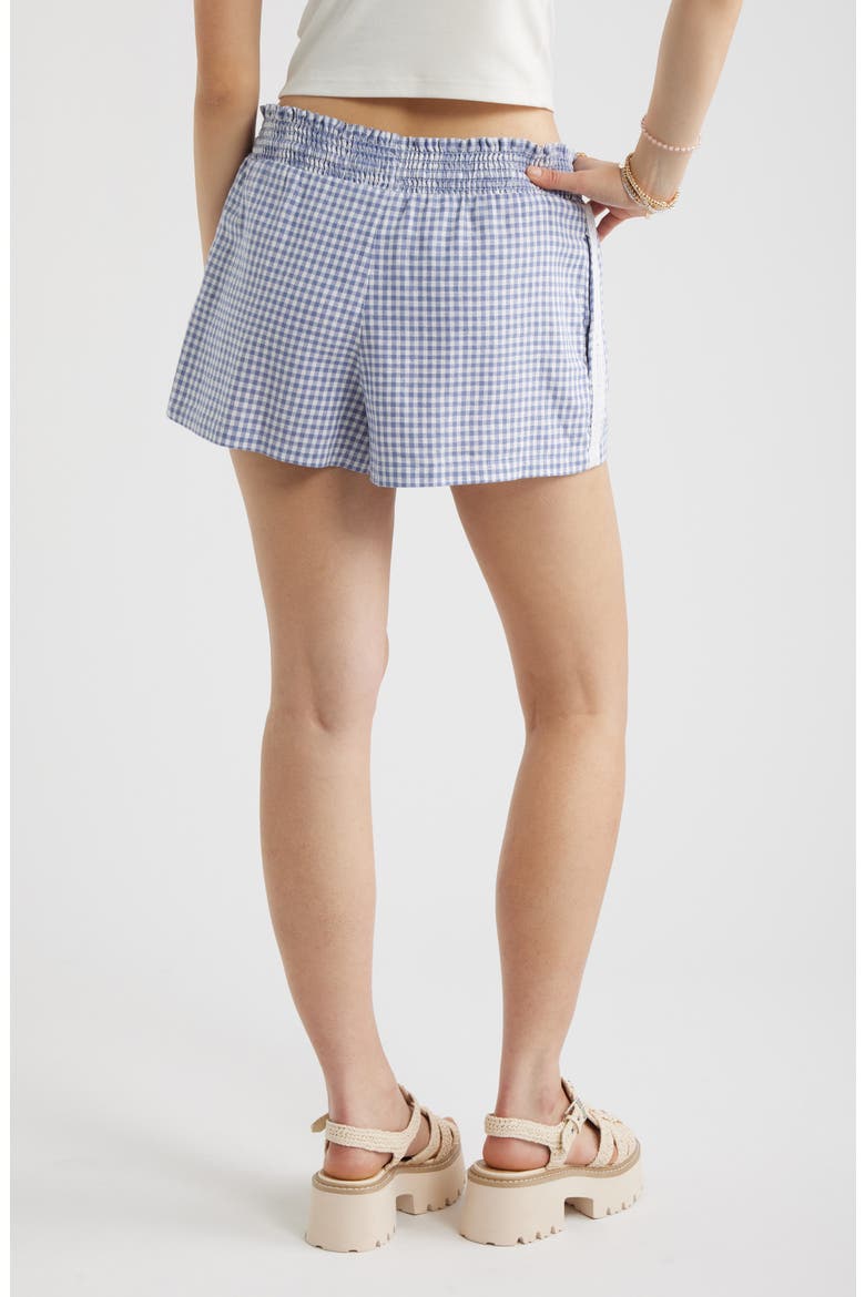 Linen Blend Lace Trim Shorts, Alternate, color, BLUE- WHITE DEMI GINGHAM