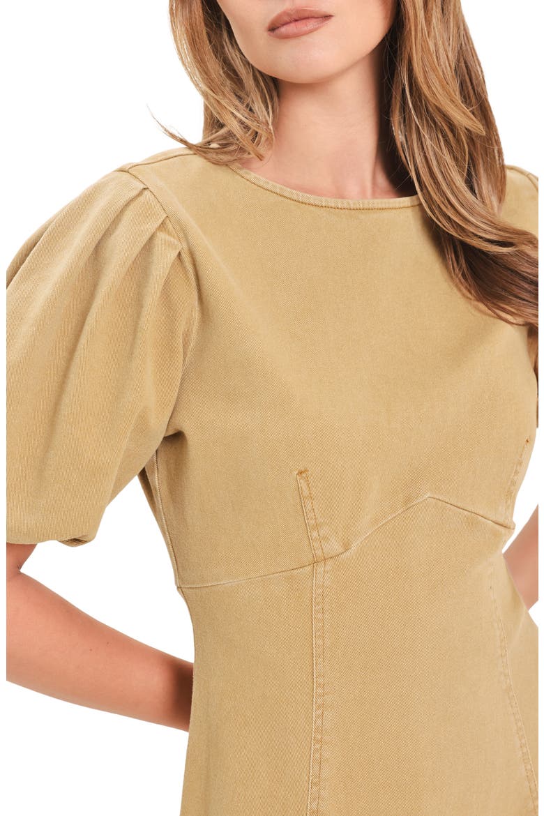Puff Sleeve Cotton Twill Midi Dress, Alternate, color, CAMEL
