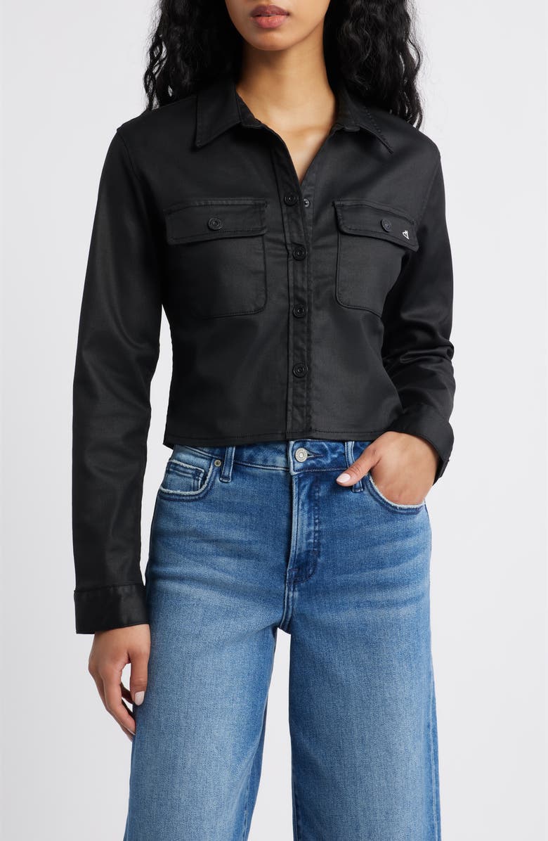 HIDDEN JEANS Coated Crop Button-Up Shirt, Main, color, Coated