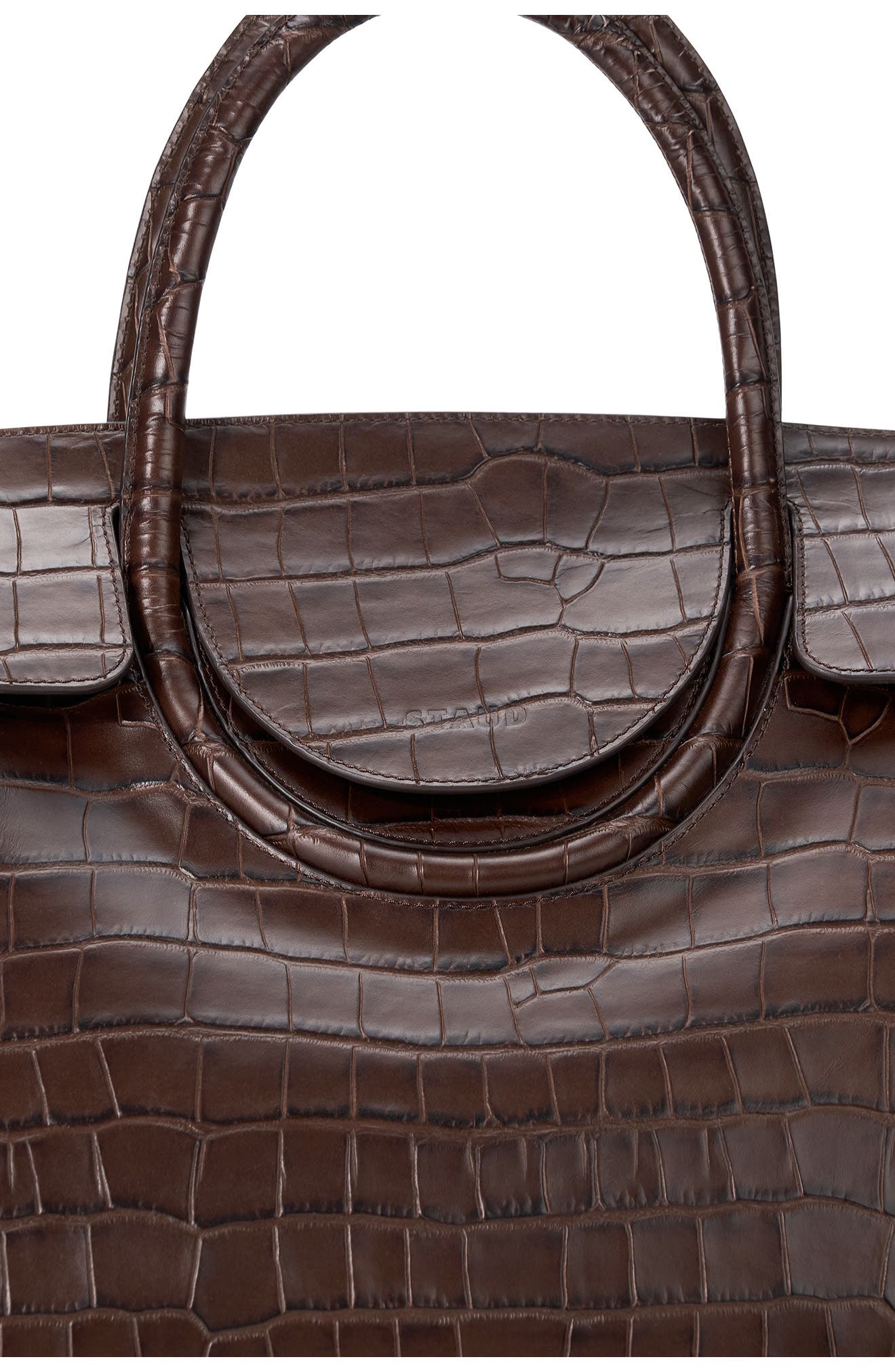 STAUD Maude Leather Carryall Bag, Alternate, color, Espresso Croco