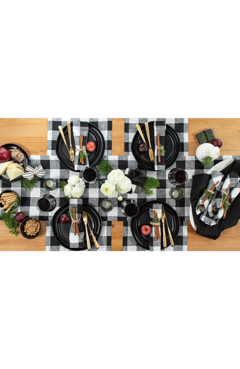 Solino Home Linen Table Runner for Dining Table, Holiday and Everyday Table Decor - Buffalo Check, Alternate, color, Black And White