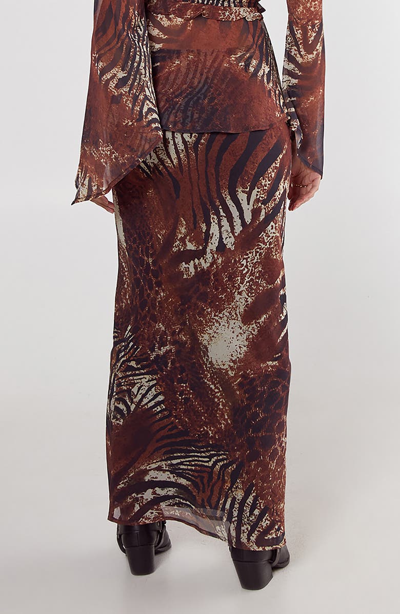 NASTY GAL Mixed Animal Print Crinkled Chiffon Maxi Skirt, Alternate, color, Tan