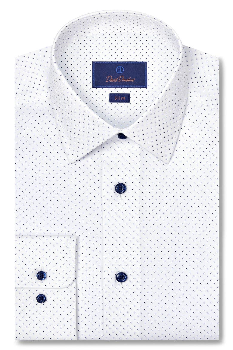 Slim Fit Neat Cotton Stretch Twill Dress Shirt, Main, color, WHITE/NAVY