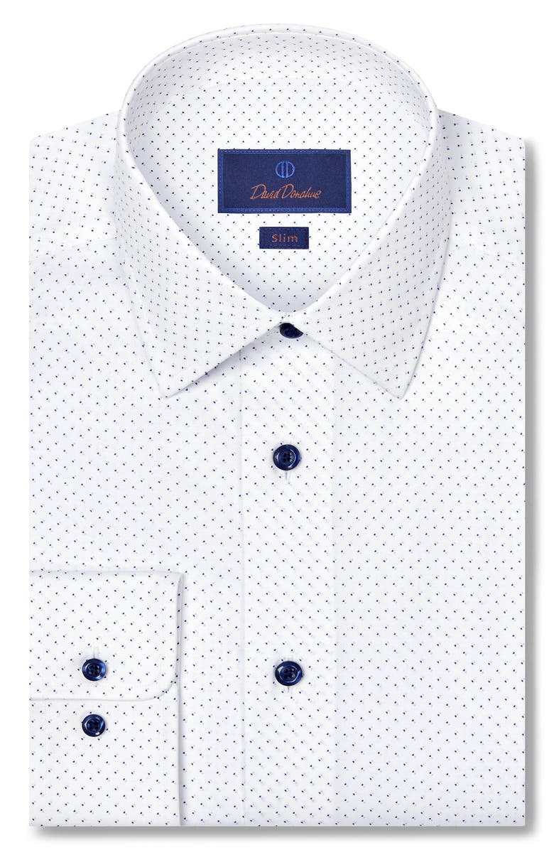 David Donahue Slim Fit Neat Cotton Stretch Twill Dress Shirt, Main, color, White/Navy
