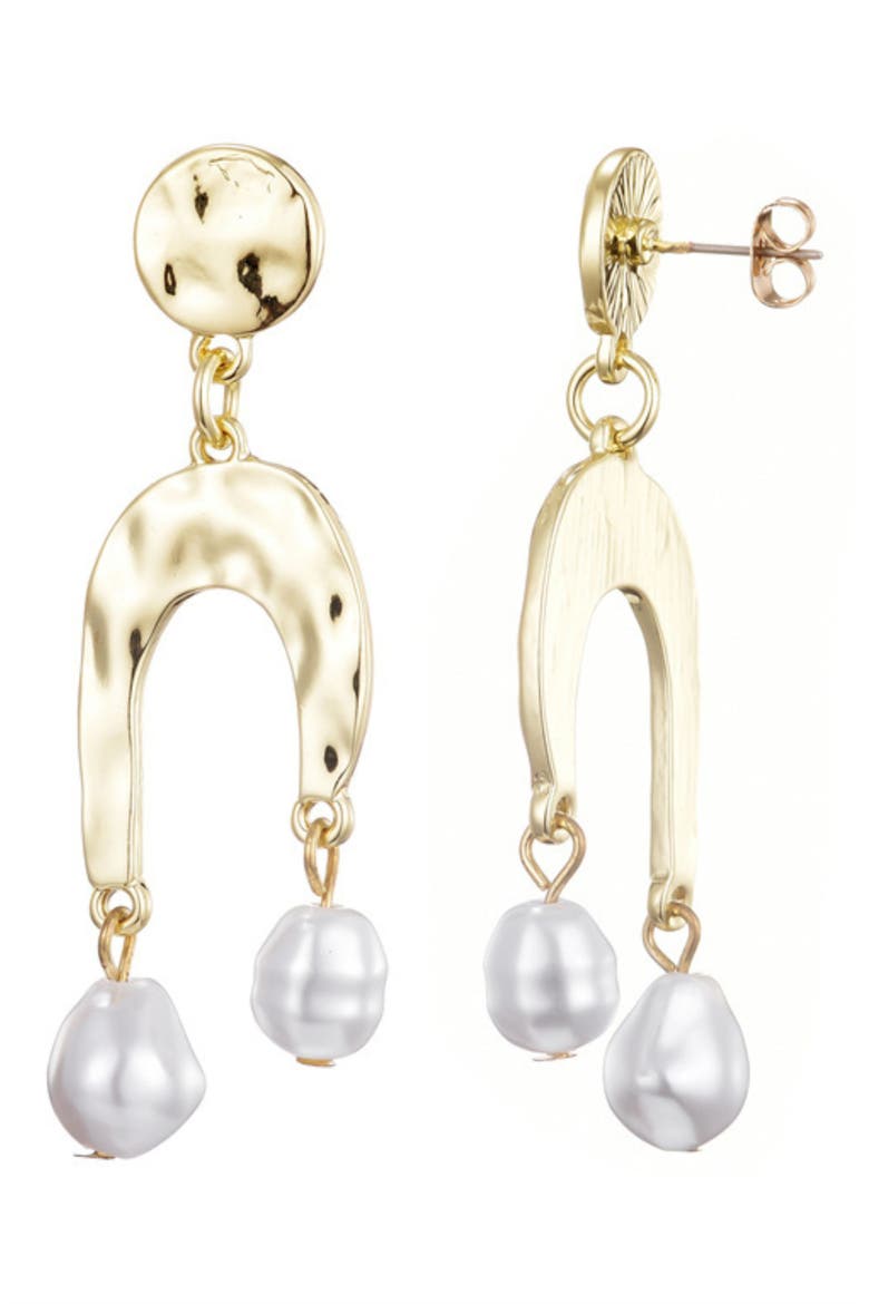 Hammered Faux Pearl Drop Earrings, Main, color, GOLD/ WHITE