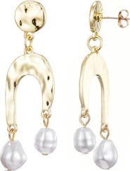 Adornia Hammered Faux Pearl Drop Earrings