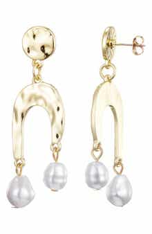 Adornia Hammered Faux Pearl Drop Earrings