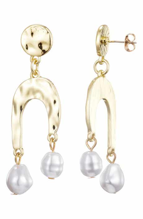 Adornia Hammered Faux Pearl Drop Earrings