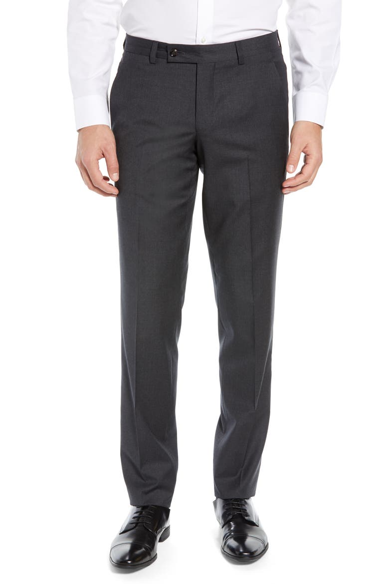 Jerome Flat Front Solid Wool Dress Pants, Main, color, CHARCOAL