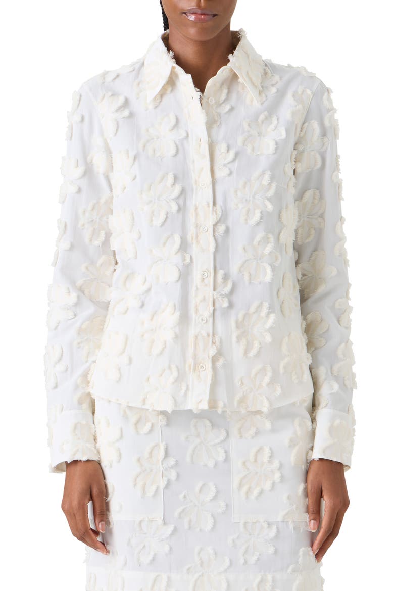 Floral Cotton Jacquard Button-Up Shirt, Main, color, CREAM IVORY