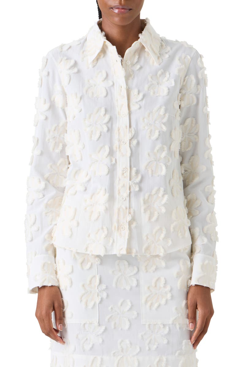 Akris punto Floral Cotton Jacquard Button-Up Shirt, Main, color, Cream Ivory